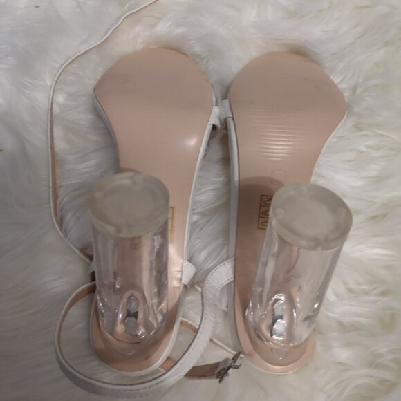 Public Desire "Blink" Barely There Clear Perspex Round Block Heels in White Croc - Picture 6 of 6